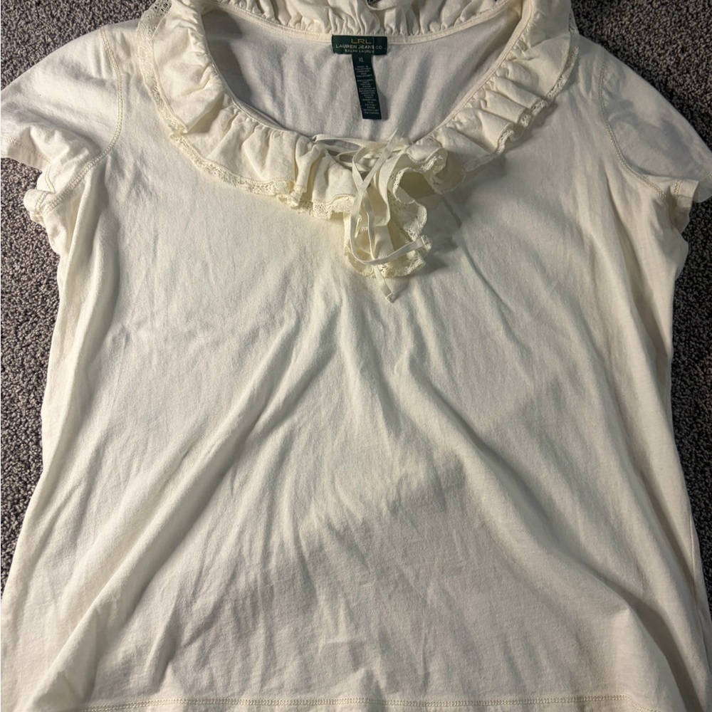 Lauren Ralph Lauren Cream Ruffle Collar Top XL